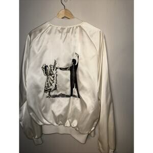 Vintage DG Sportswear Made In Usa Cream Bomber Jacket J. Oppenheimer 88 Glitter